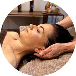 Client receiving an Ayurvedic head massage at Starling Holistic in Arborfield near Reading